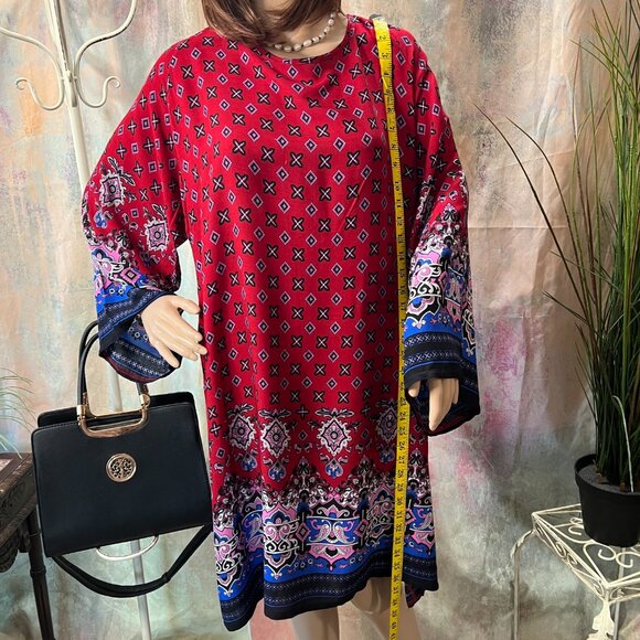 NWOT📌HOTOUCH Rayon - Cotton Mini Multicolor Dress Boho Style with Long Sleeve - Picture 6 of 15